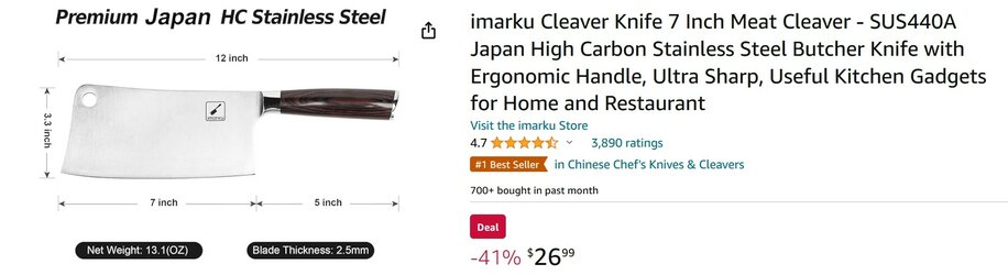 imarku | 7-Inch Butcher Knife Japanese SUS440A Stainless Steel Meat Cleaver  Kitchen Knife