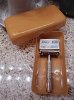 $Celluloid Wood grain Tan Travel Razor Case with 1954 Gillette Flare Tip Date Code Z1 with Silver.jp