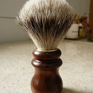 wood handle shaving brush on the AH bunker counter top