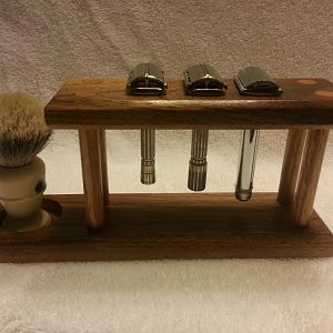 Walnut & Oak Razor and Brush stand