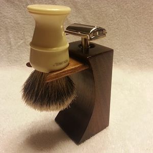 Walnut Brush and Razor Stand