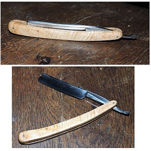 Homemade curly maple scales for my Torrey Straight razor.l