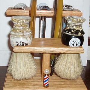 My Custom Oak Shave Stand (2 Brush, 3 DE Razor and 2 Str8)