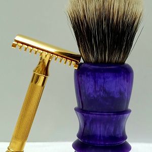 Homemade purple brush handle with 22mm TGN Finest Banded Badger knot