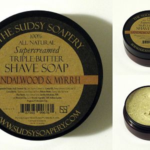 The Sudsy Soapery Sandalwood & Myrrh Shave Soap