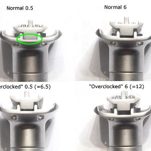 Normal and "Overclocked" QShave razor at different settings