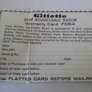 Gillette Slim warranty